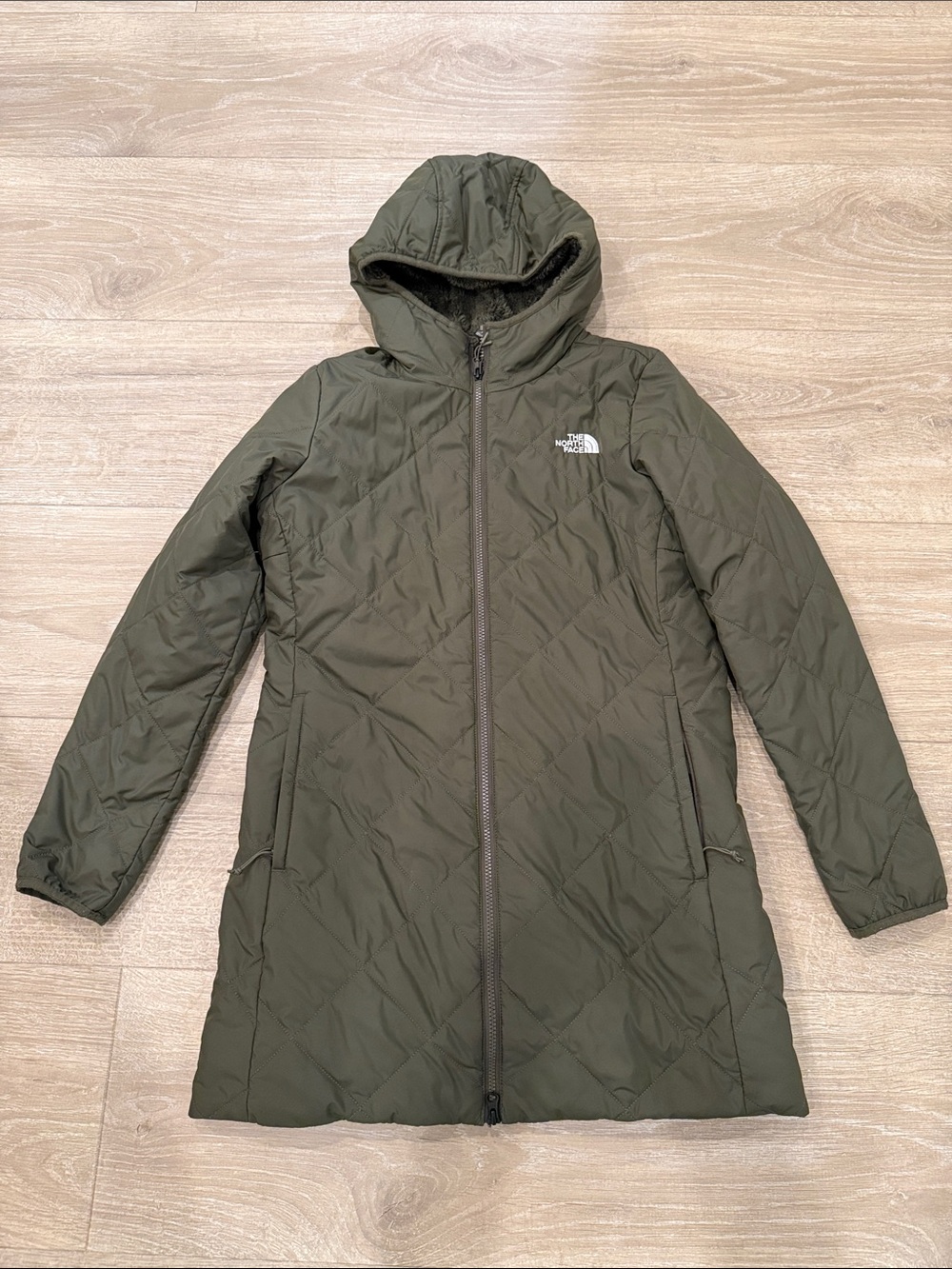 The North Face Olive Green Quilted Hooded Jacket